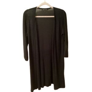 CABLE & GAUGE SZ LARGE BLACK LONG LINE 3/4 SLEEVE OPEN CARDIGAN SWEATER